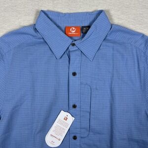 Merrell Shirt Mens Medium‎ Blue Short Sleeve Button Down UPF 30+ Hiking Travel